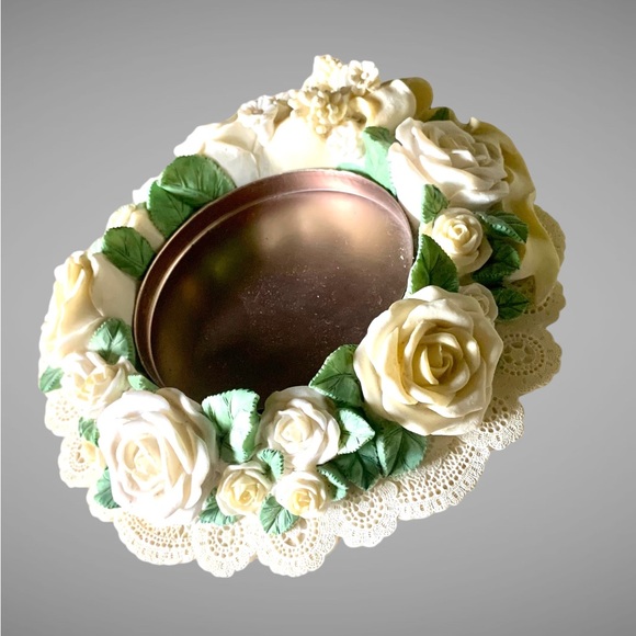 Porcelain Pink Rose Pillar Candle Holder Wedding Centerpiece - Picture 3 of 5